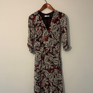 Mango Long Sleeve Dress - Red and Black Floral